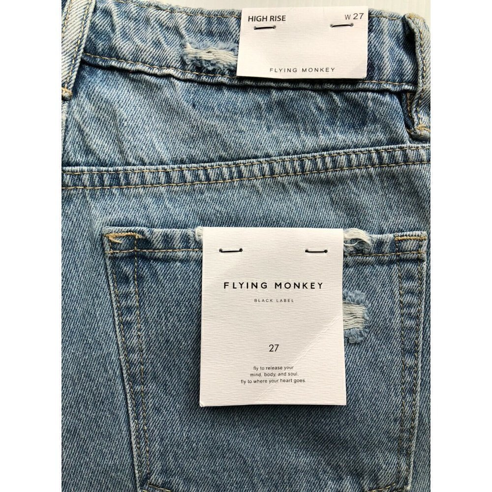 Flying monkey Womens Destruct Denim High Rise Frayed Hem Shorts Size 25, 27 - Picture 9 of 12